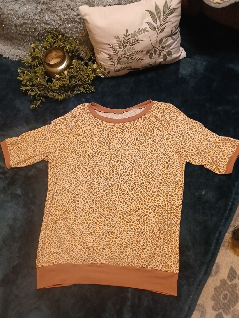 Leopard Print Short Sleeve tshirt — Cream, Tan & Mauve